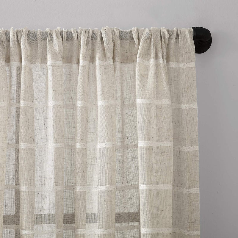 Clean Window Twill Stripe Anti-Dust Allergy/Pet Friendly Anti-Dust Sheer Curtain Panel, 52" x 63, White/Linen - Image 3